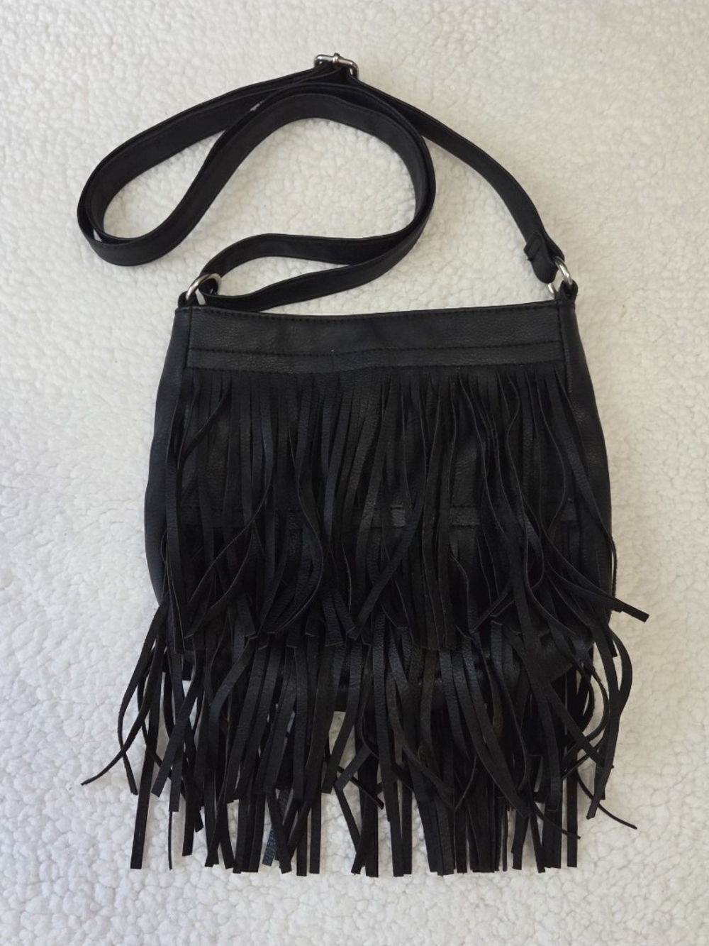 Vintage Fringe Crossbody Purse Black Y2k Bag Faux Leather Festival Grunge
